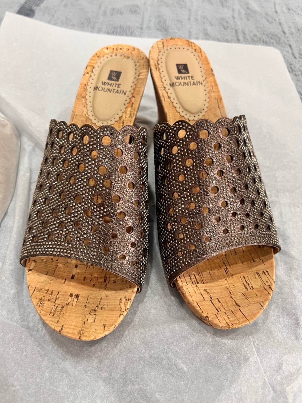White Mountain Bronze Glitter Cork Slide Mules